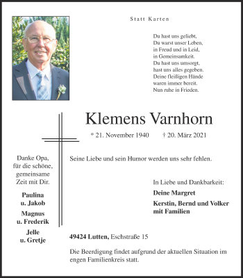 Anzeige von Klemens Varnhorn von OM-Medien