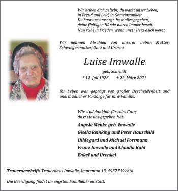 Anzeige von Luise Imwalle von OM-Medien