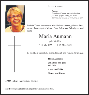 Anzeige von Maria Aumann von OM-Medien