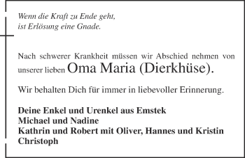 Anzeige von Maria Dierkhüse von OM-Medien