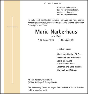 Anzeige von Maria Narberhaus von OM-Medien