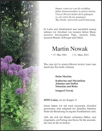 Anzeige von Martin Nowak von OM-Medien