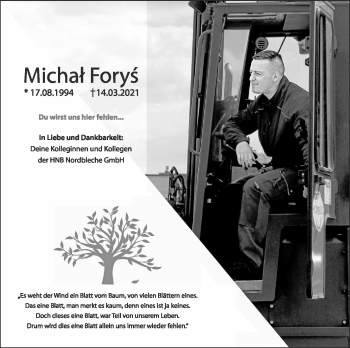Anzeige von Michal Forys von OM-Medien