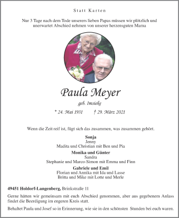 Anzeige von Paula Meyer von OM-Medien