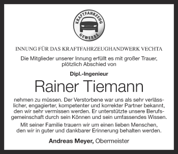 Anzeige von Rainer Tiemann von OM-Medien