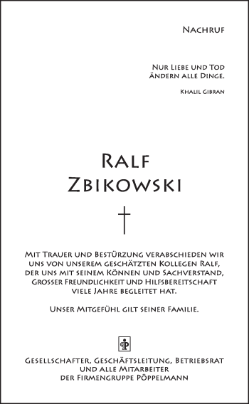 Anzeige von Ralf Zbikowski von OM-Medien