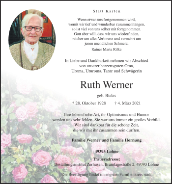 Anzeige von Ruth Werner von OM-Medien