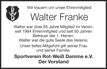 Anzeige von Walter Franke von OM-Medien