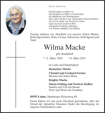 Anzeige von Wilma Macke von OM-Medien