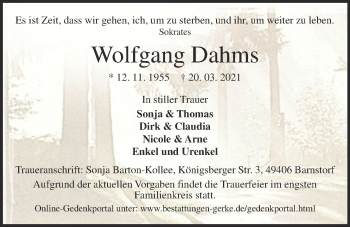 Anzeige von Wolfgang Dahms von OM-Medien