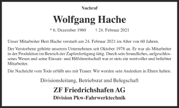 Anzeige von Wolfgang Hache von OM-Medien