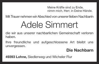 Anzeige von Adele Simmert von OM-Medien
