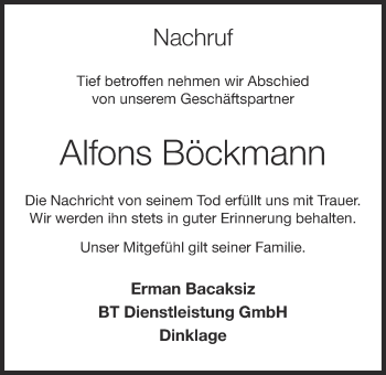Anzeige von Alfons Böckmann von OM-Medien