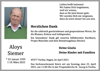Anzeige von Aloys Siemer von OM-Medien