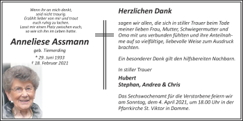 Anzeige von Anneliese Assmann von OM-Medien