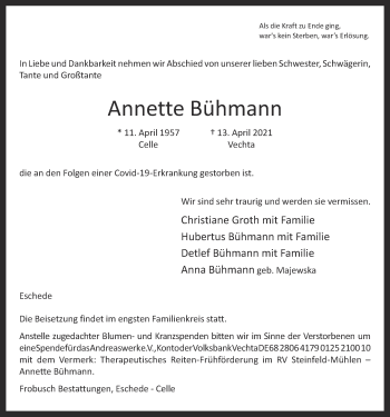 Anzeige von Annette Bühmann von OM-Medien