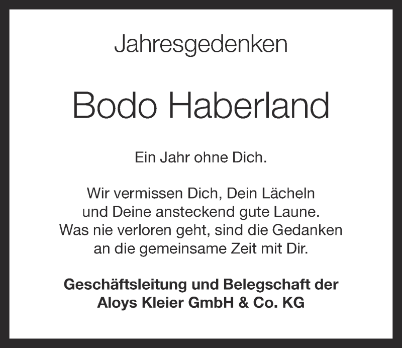 Traueranzeige für Bodo Haberland vom 03.04.2021 aus OM-Medien