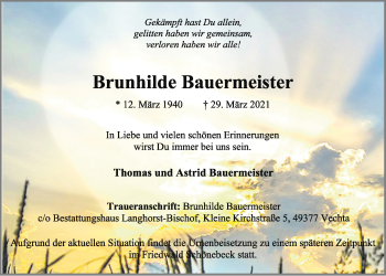 Anzeige von Brunhilde Bauermeister von OM-Medien