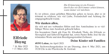 Anzeige von Elfriede Hoyng von OM-Medien