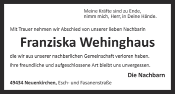 Anzeige von Franziska Wehinghaus von OM-Medien