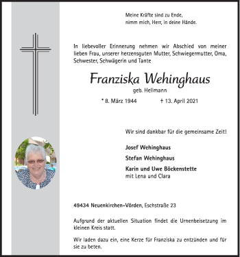 Anzeige von Franziska Wehinghaus von OM-Medien