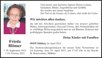 Anzeige von Frieda Blömer von OM-Medien