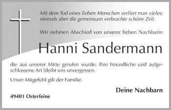 Anzeige von Hanni Sandermann von OM-Medien