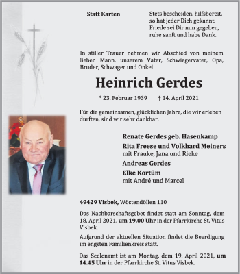 Anzeige von Heinrich Gerdes von OM-Medien
