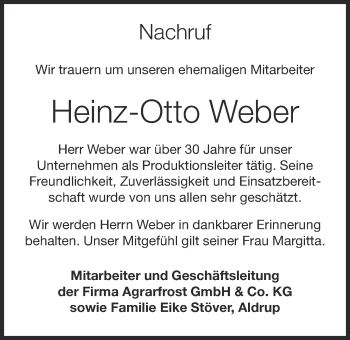 Anzeige von Heinz-Otto Weber von OM-Medien