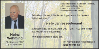 Anzeige von Heinz Wehming von OM-Medien