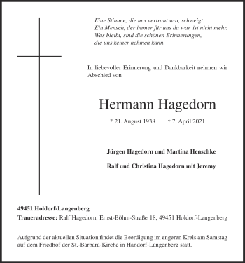 Anzeige von Hermann Hagedorn von OM-Medien