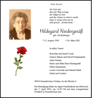 Anzeige von Hildegard Niedergesäß von OM-Medien