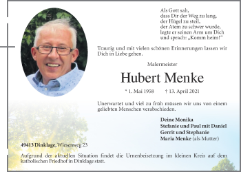 Anzeige von Hubert Menke von OM-Medien