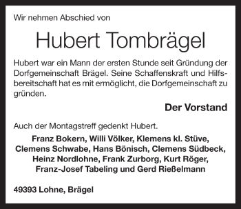 Anzeige von Hubert Tombrägel von OM-Medien