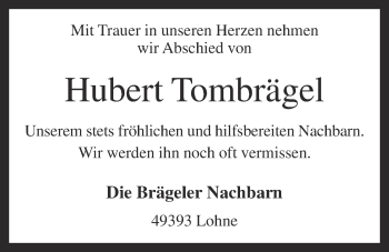 Anzeige von Hubert Tombrägel von OM-Medien