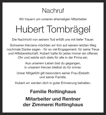 Anzeige von Hubert Tombrägel von OM-Medien