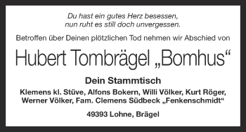 Anzeige von Hubert Tombrägel von OM-Medien