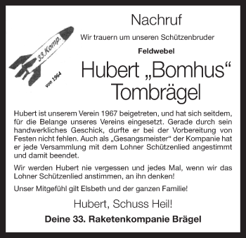 Anzeige von Hubert Tombrägel von OM-Medien