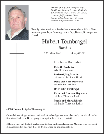 Anzeige von Hubert Tombrägel von OM-Medien