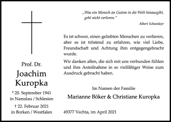 Anzeige von Joachim Kuropka von OM-Medien