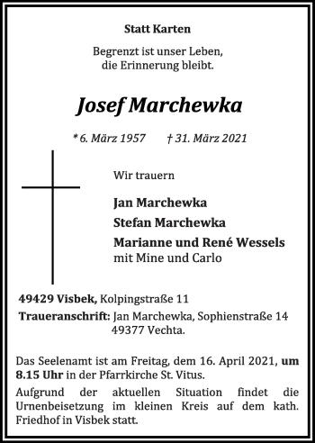 Anzeige von Josef Marchewka von OM-Medien