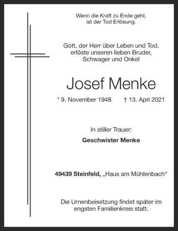 Anzeige von Josef Menke von OM-Medien
