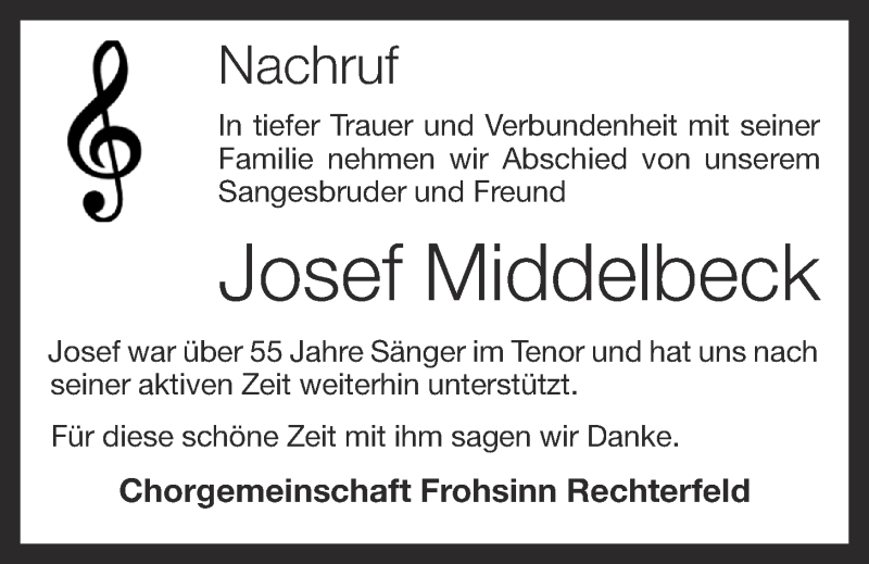  Traueranzeige für Josef Middelbeck vom 16.04.2021 aus OM-Medien