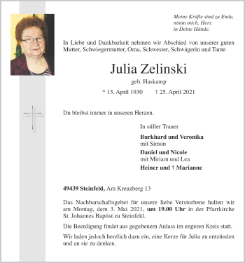 Anzeige von Julia Zelinski von OM-Medien