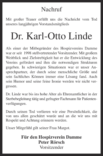 Anzeige von Karl-Otto Linde von OM-Medien