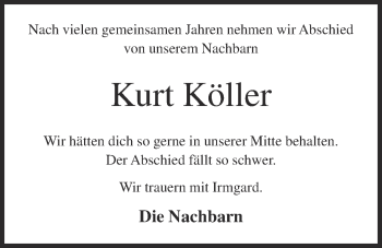 Anzeige von Kurt Köller von OM-Medien