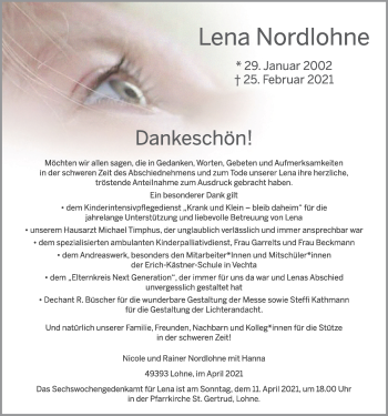 Anzeige von Lena Nordlohe von OM-Medien