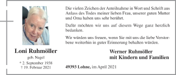 Anzeige von Loni Ruhmöller von OM-Medien