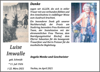 Anzeige von Luise Imwalle von OM-Medien