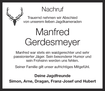 Anzeige von Manfred Gerdesmeyer von OM-Medien